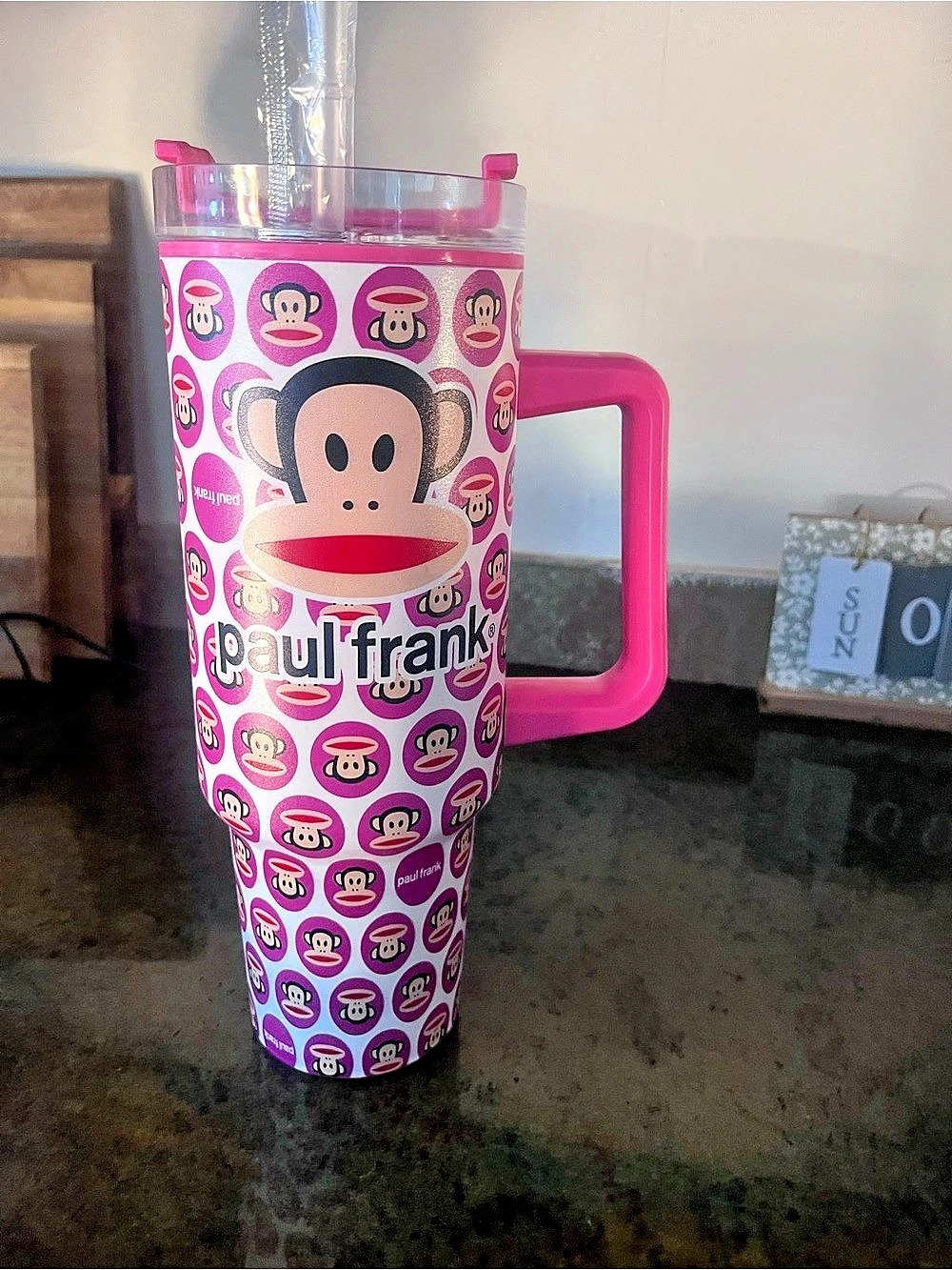 Paul Frank Julius The Monkey 40 oz Tumbler Pink & White